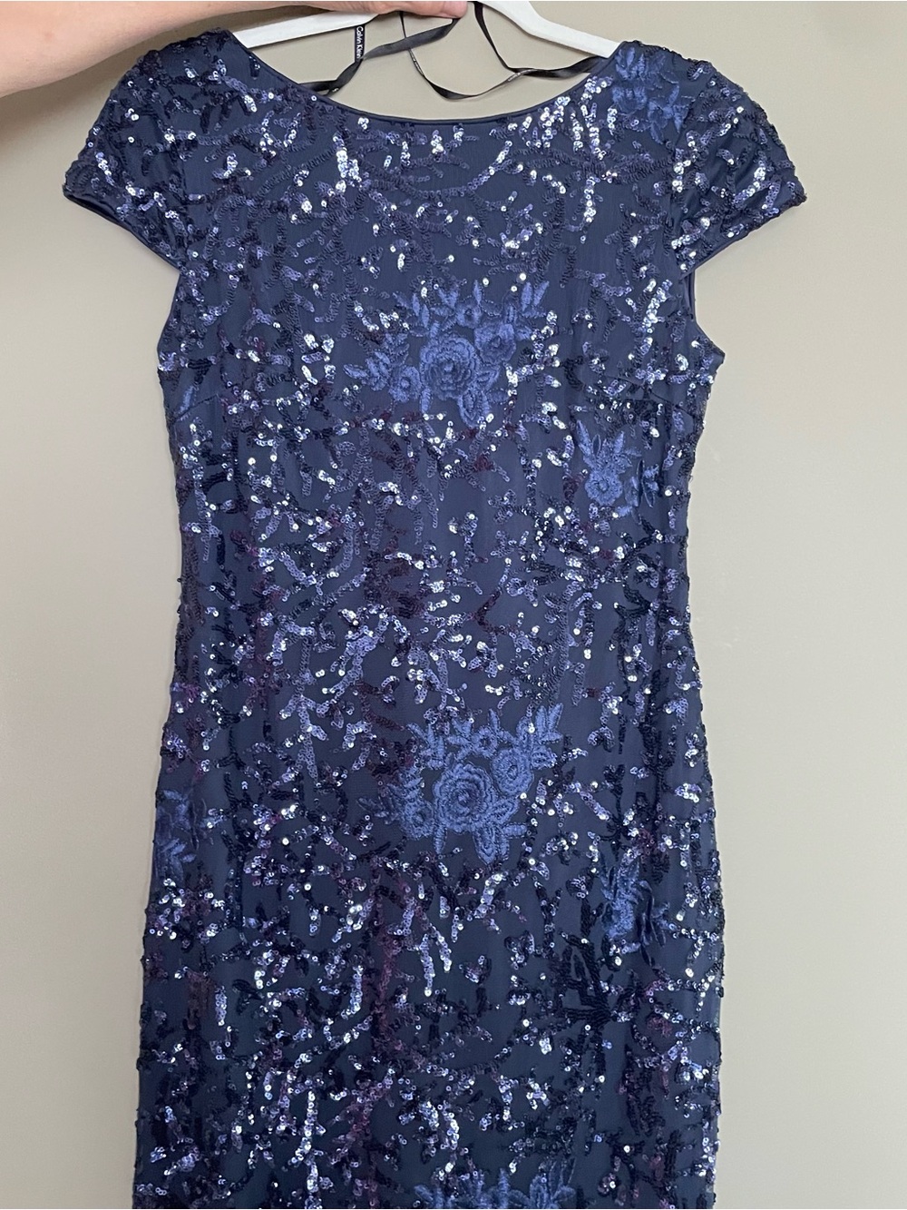 Calvin Klein Navy Sequin Floral Maxi Dress
